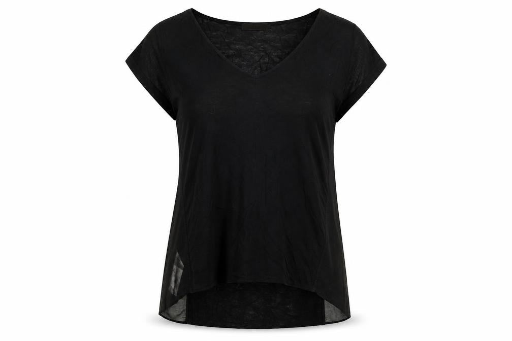 Stefanel Womens Black Polyester Basic T-Shirt Size XL V-Neck