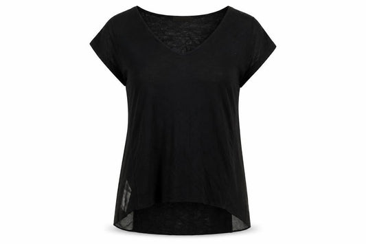 Stefanel Womens Black Polyester Basic T-Shirt Size XL V-Neck