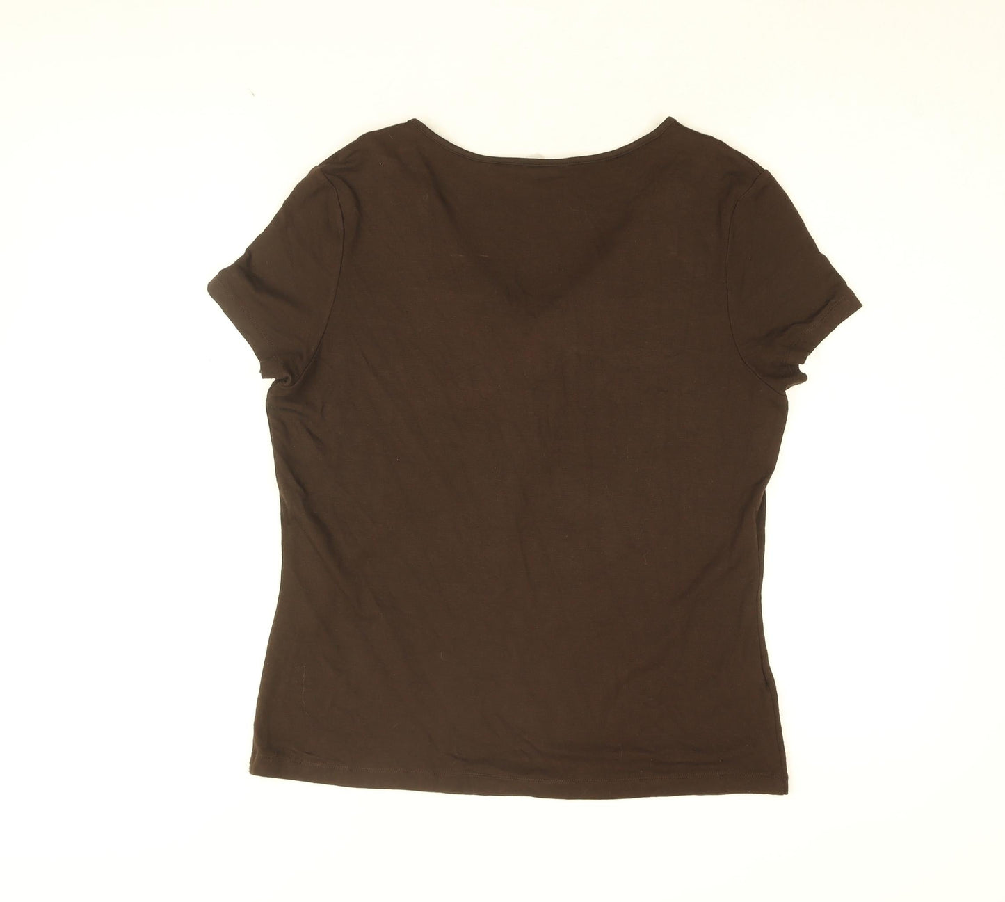 CC Womens Brown Viscose Basic T-Shirt Size M V-Neck - Jewelled neckline