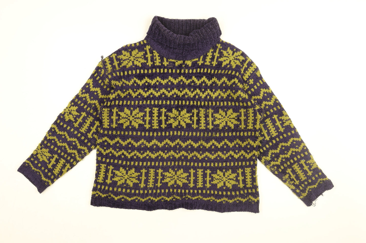 Postscript Womens Purple Roll Neck Geometric Acrylic Pullover Jumper Size M