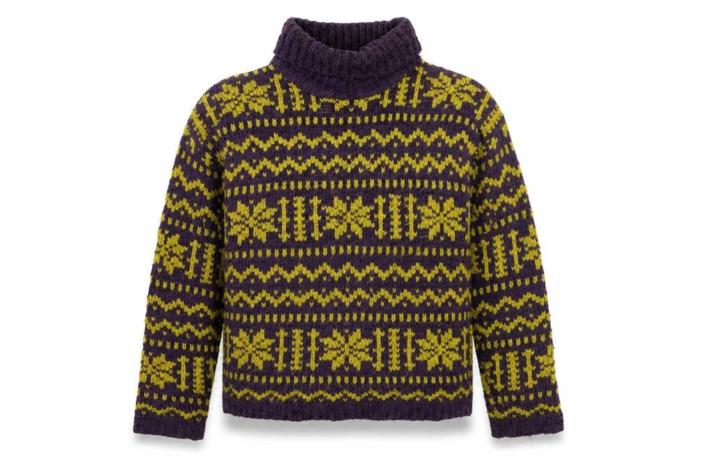 Postscript Womens Purple Roll Neck Geometric Acrylic Pullover Jumper Size M