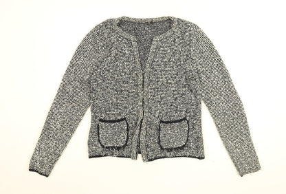 Olsen Womens Blue Geometric Jacket Size 12 Hook & Eye