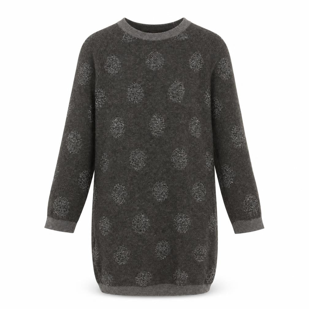 Mango Girls Grey Polka Dot Polyester Jumper Dress Size 7-8 Years Round Neck Pullover