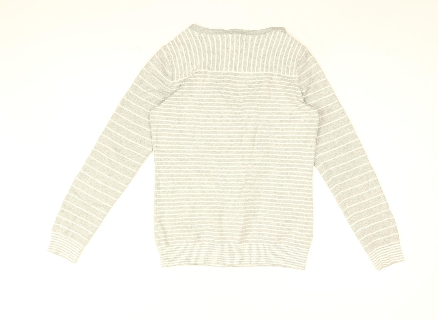 Gap Womens Grey V-Neck Striped Cotton Cardigan Jumper Size M