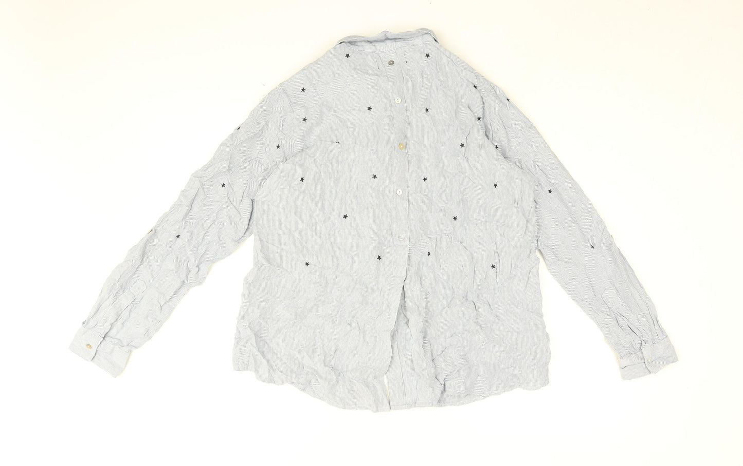 Label Lab Womens Blue Striped Viscose Basic Button-Up Size 10 Collared - Star print
