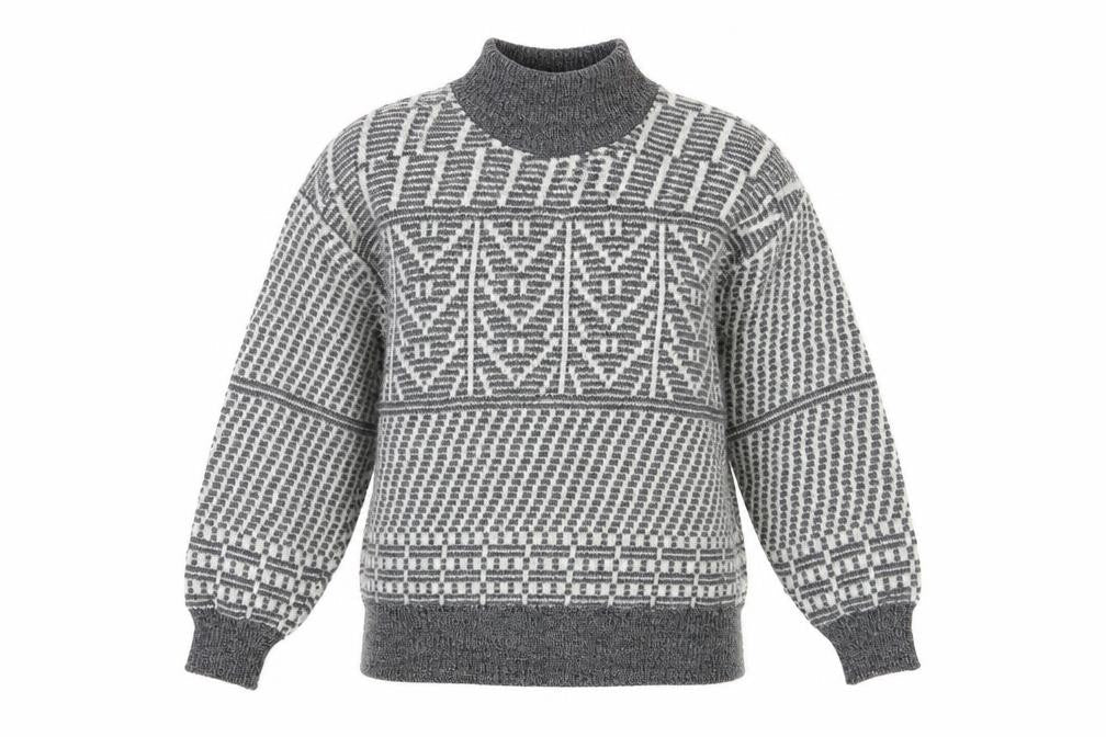 Donald Chopin Grey Wool Geometric Pullover M