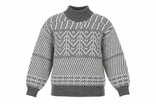 Front view of Donald Chopin Grey Wool Geometric Pullover M