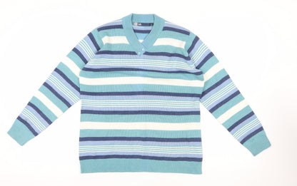 Additional front view of Isle Blue Striped jumper, size M, V-Neck Winter