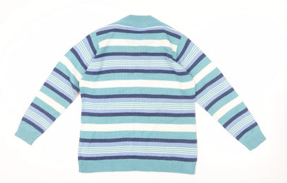 Back view of Isle Blue Striped jumper, size M, V-Neck Winter