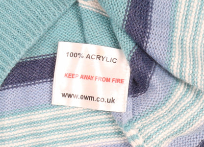 Close-up detail of Isle Blue Striped jumper, size M, V-Neck Winter