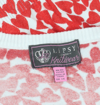 Brand and care label for Lipsy Red Animal Print jumper, size 14