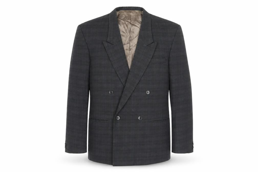 Diesel Grey Check Double-Breasted Blazer, Size 38