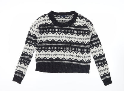 Additional front view of French Connection Black Fair Isle Knit Jumper - Medium
