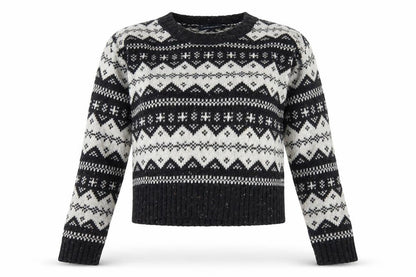 Front view of French Connection Black Fair Isle Knit Jumper - Medium