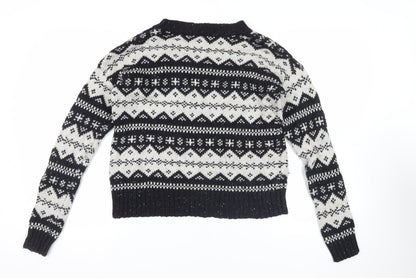 Back view of French Connection Black Fair Isle Knit Jumper - Medium