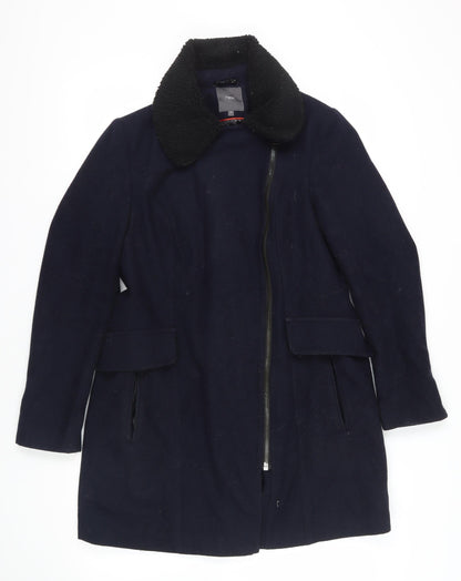 Additional front view of Next Black Wool Overcoat, size 14, Casual Zip