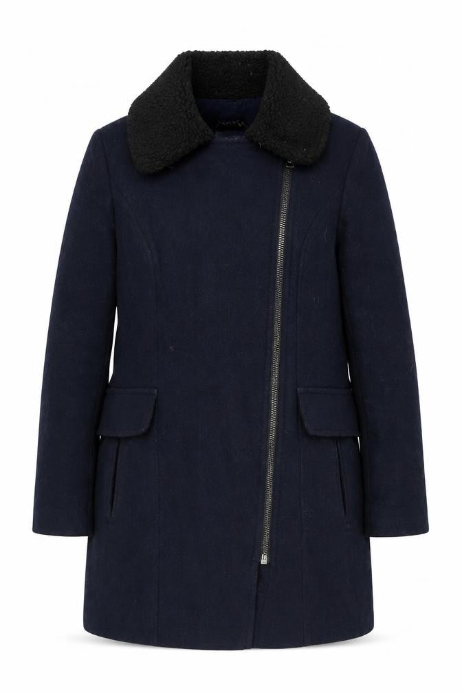 Next Black Wool Overcoat, Size 14, Casual Zip