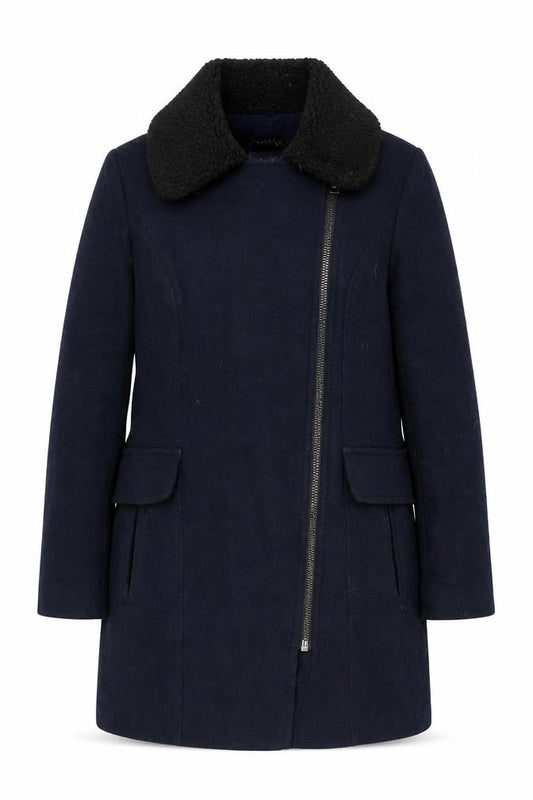 Front view of Next Black Wool Overcoat, size 14, Casual Zip
