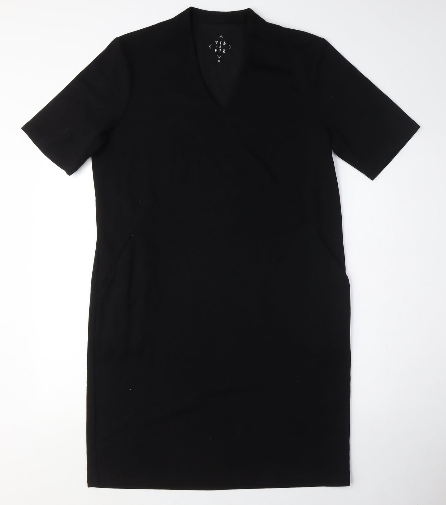 Viz a Viz Womens Black Cotton Pencil Dress Size S V-Neck