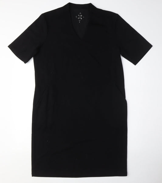 Viz a Viz Womens Black Cotton Pencil Dress Size S V-Neck