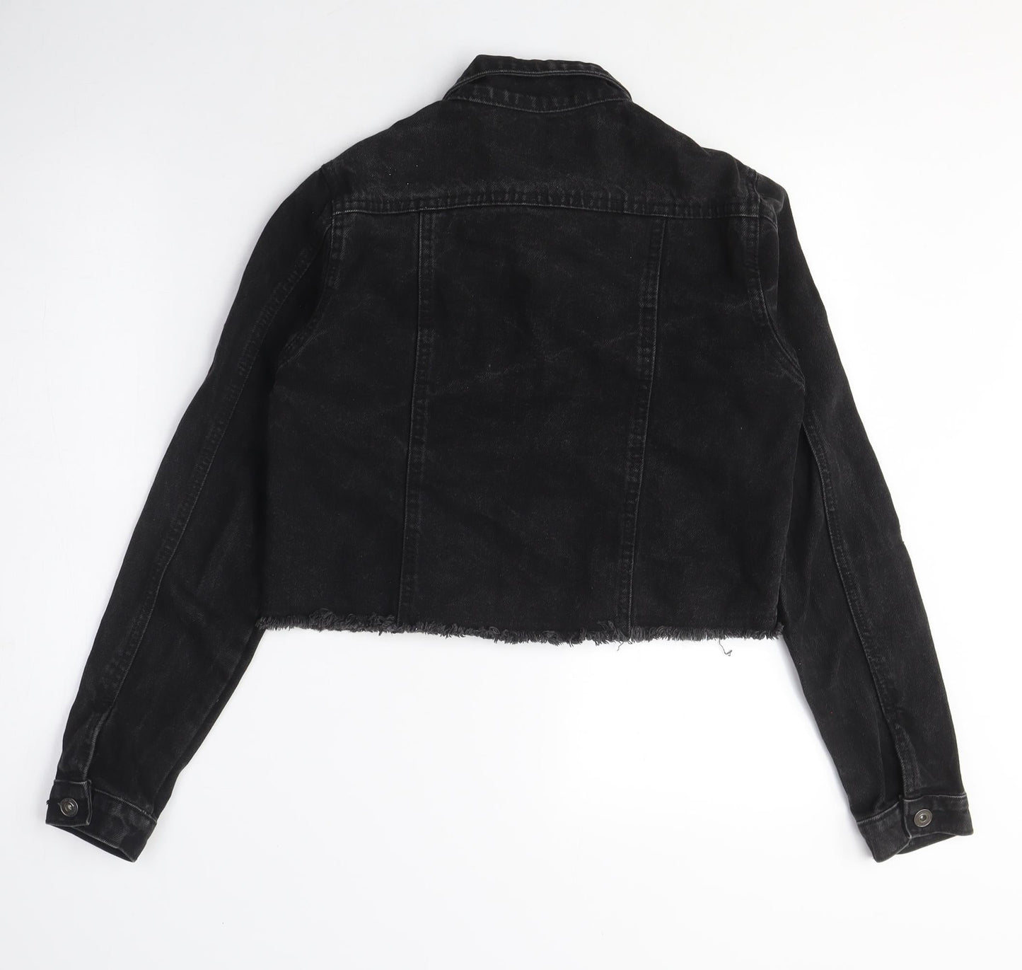 Giselle Womens Black Jacket Size 10 Button - Distressed, Black Denim Jacket