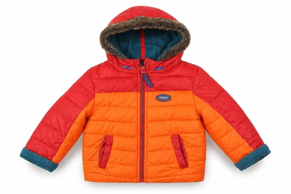 Baker Baby Orange Puffer Jacket Coat Size 18-24 Months Zip - Fur Lined Hood, Fleece lined