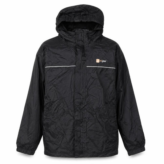Front view of Hi Gear boys’ black windbreaker coat, size 11-12, years zip