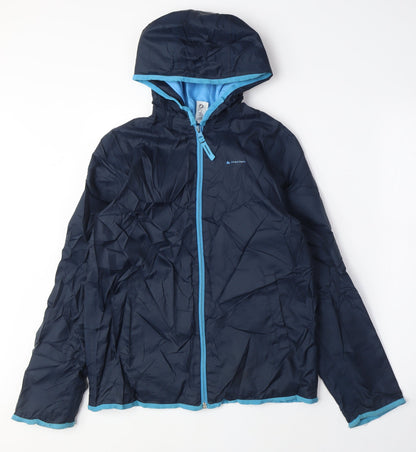 Additional front view of Quechua boys’ black anorak coat, size 12, years zip
