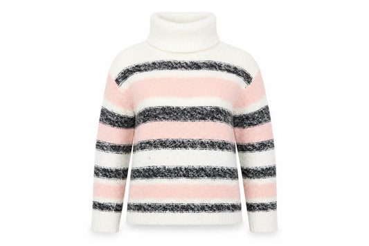 Brave Soul Womens Pink Roll Neck Striped Acrylic Pullover Jumper Size 14
