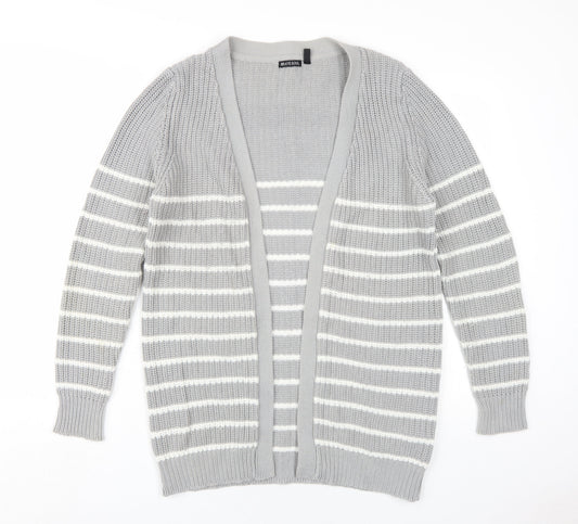 Brave Soul Womens Green V-Neck Striped Cotton Cardigan Jumper Size 14