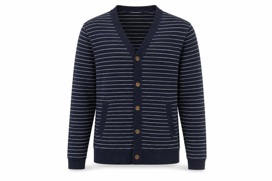 Hawkings McGill Mens Blue V-Neck Striped Cotton Cardigan Jumper Size S Long Sleeve