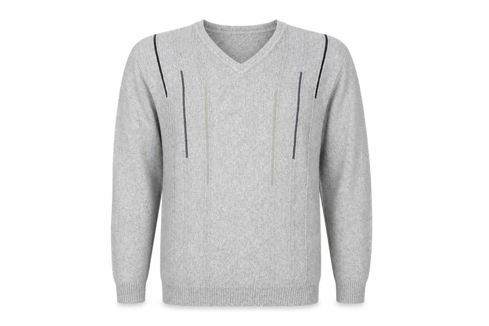 Greenwoods Mens Grey V-Neck Cotton Pullover Jumper Size M Long Sleeve