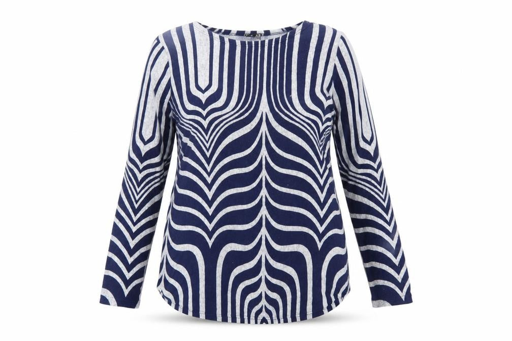 Izabel London Womens Blue Round Neck Geometric Polyester Pullover Jumper Size 8