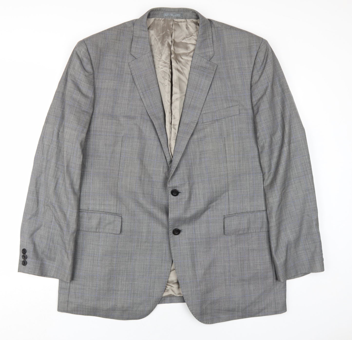 Revenge Mens Grey Plaid Wool Jacket Blazer Size 48 Regular