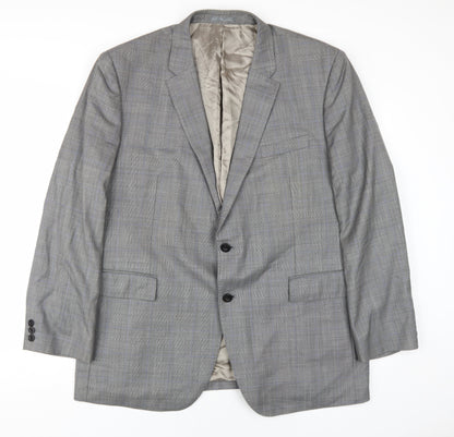 Revenge Mens Grey Plaid Wool Jacket Blazer Size 48 Regular
