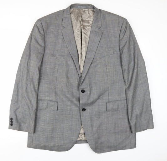 Revenge Mens Grey Plaid Wool Jacket Blazer Size 48 Regular