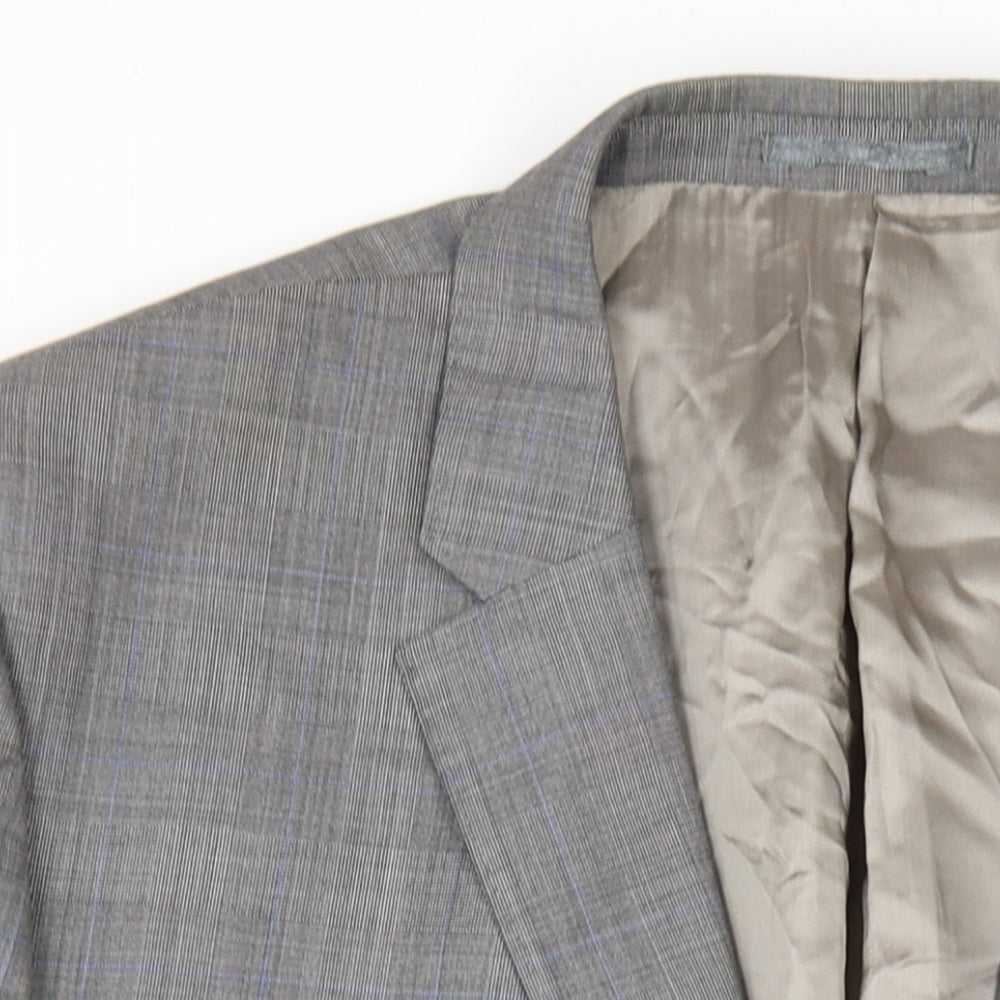 Revenge Mens Grey Plaid Wool Jacket Blazer Size 48 Regular