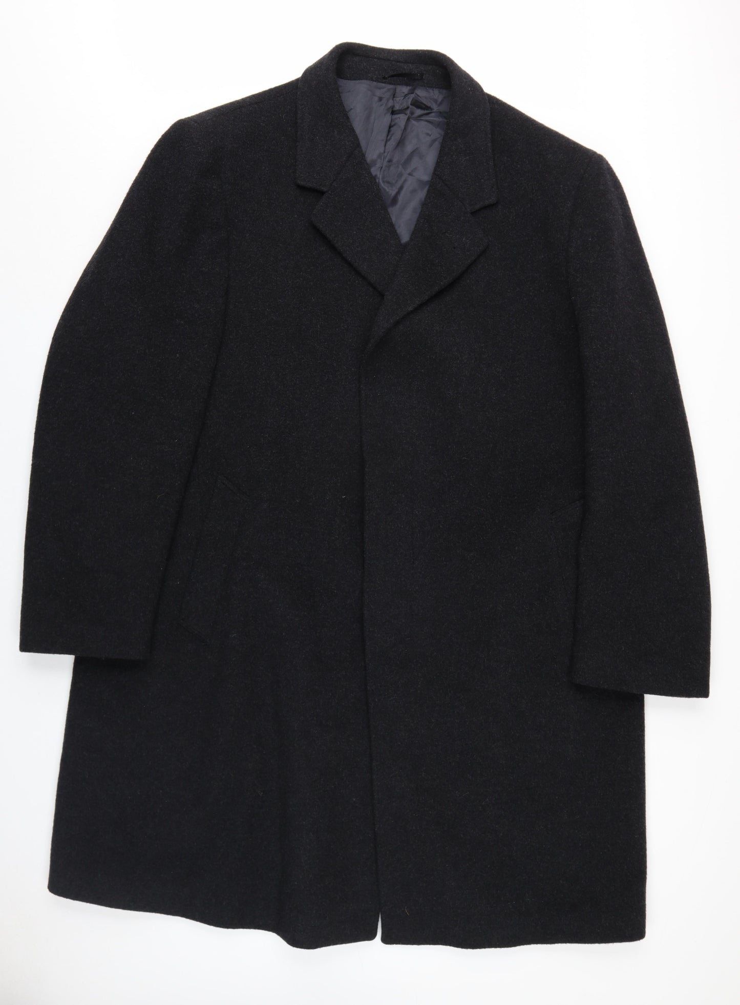 Hodges Mens Black Overcoat Coat Size L Button