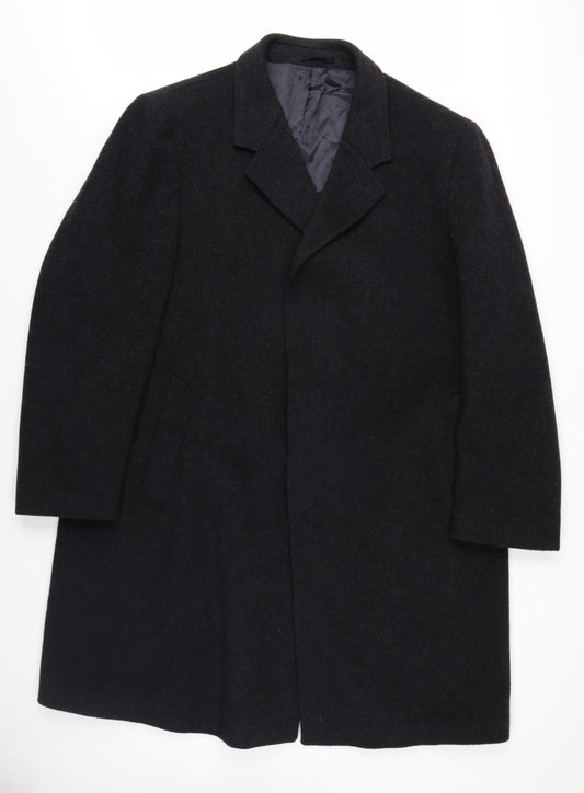 Hodges Mens Black Overcoat Coat Size L Button