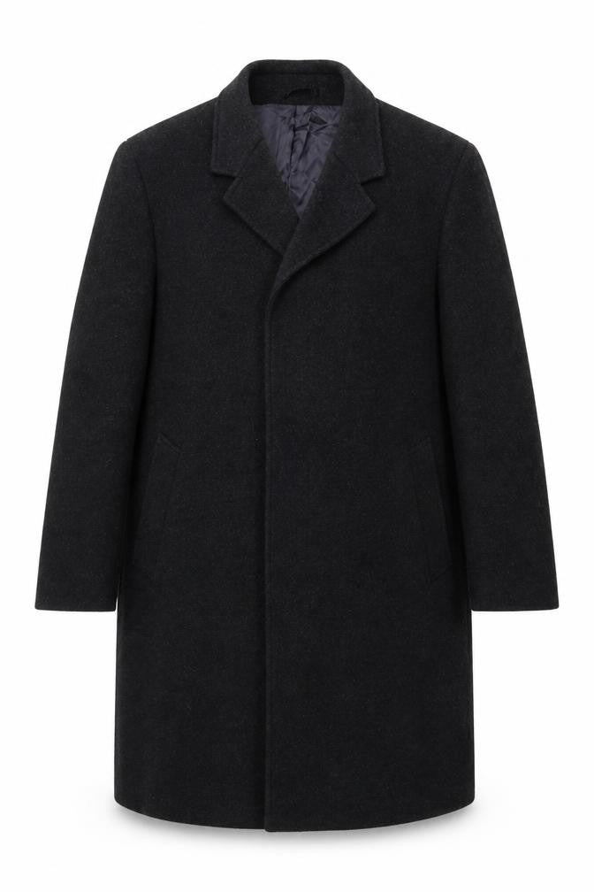Hodges Mens Black Overcoat Coat Size L Button