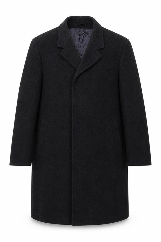 Hodges Mens Black Overcoat Coat Size L Button