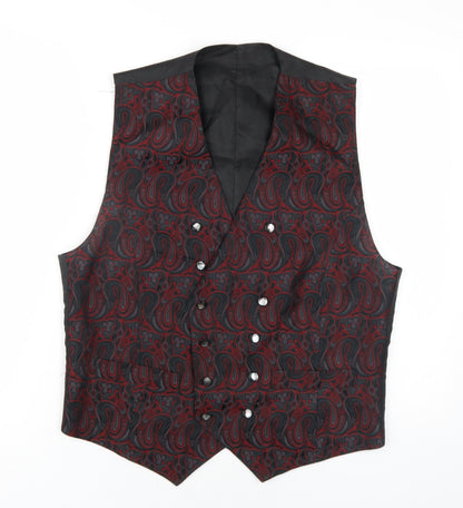 Preloved Youngs Mens Black Geometric Polyester Jacket Suit Waistcoat Size M Regular - Front