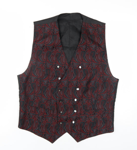 Youngs Mens Black Geometric Polyester Jacket Suit Waistcoat Size M Regular