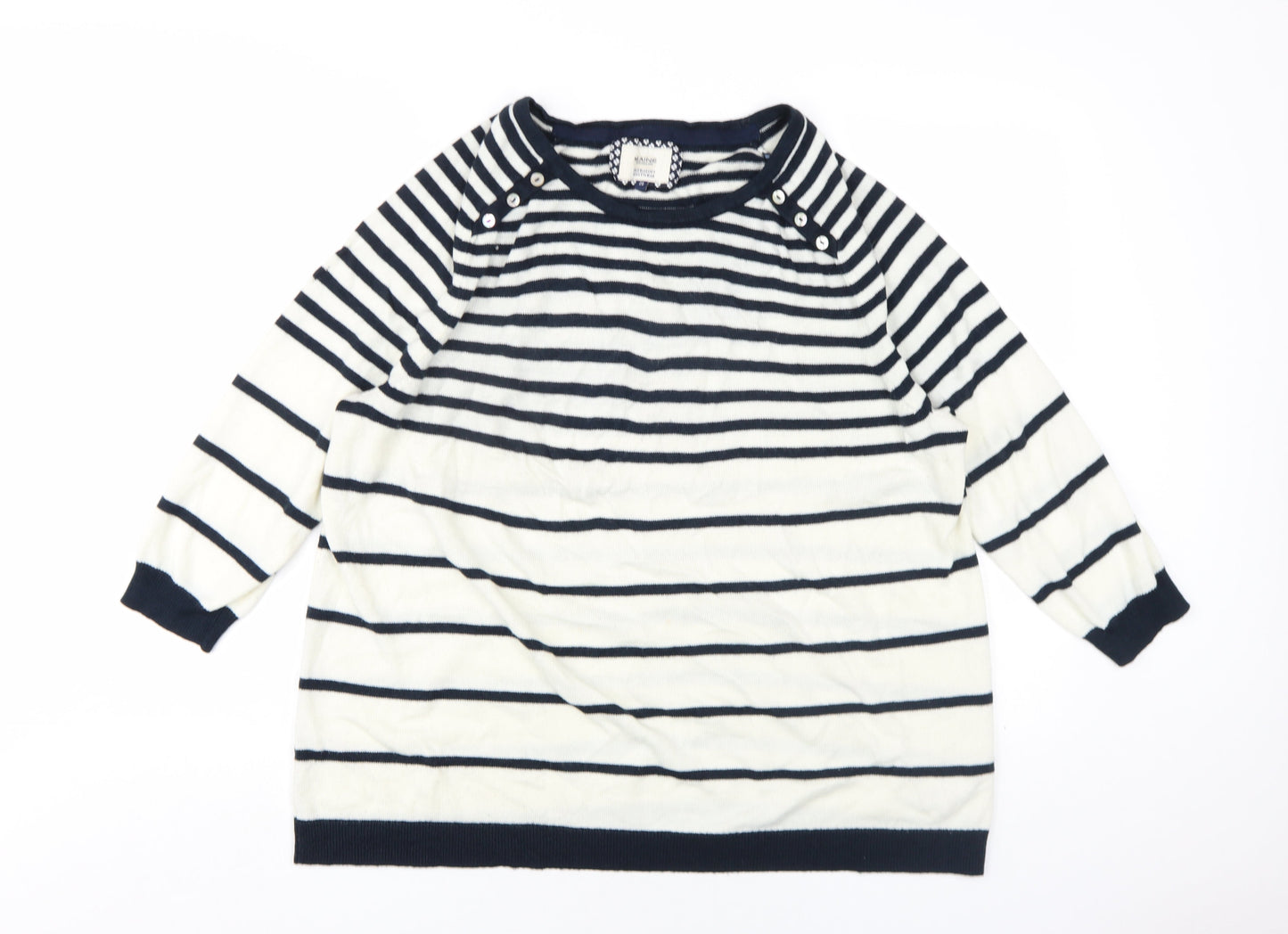 Maine Womens Ivory Round Neck Striped Acrylic Pullover Jumper Size 20
