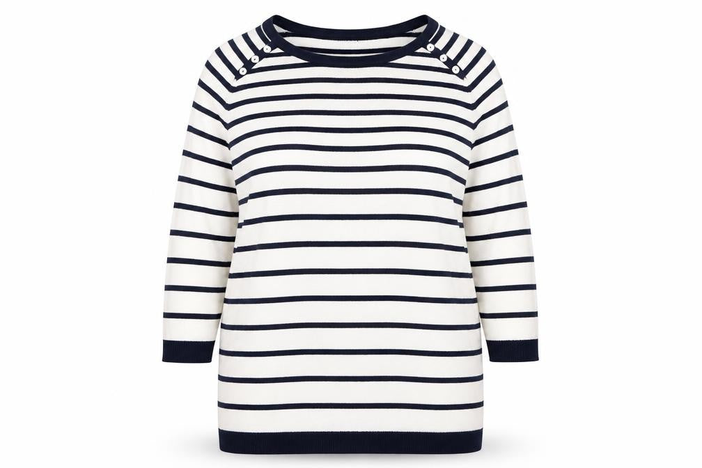 Maine Womens Ivory Round Neck Striped Acrylic Pullover Jumper Size 20