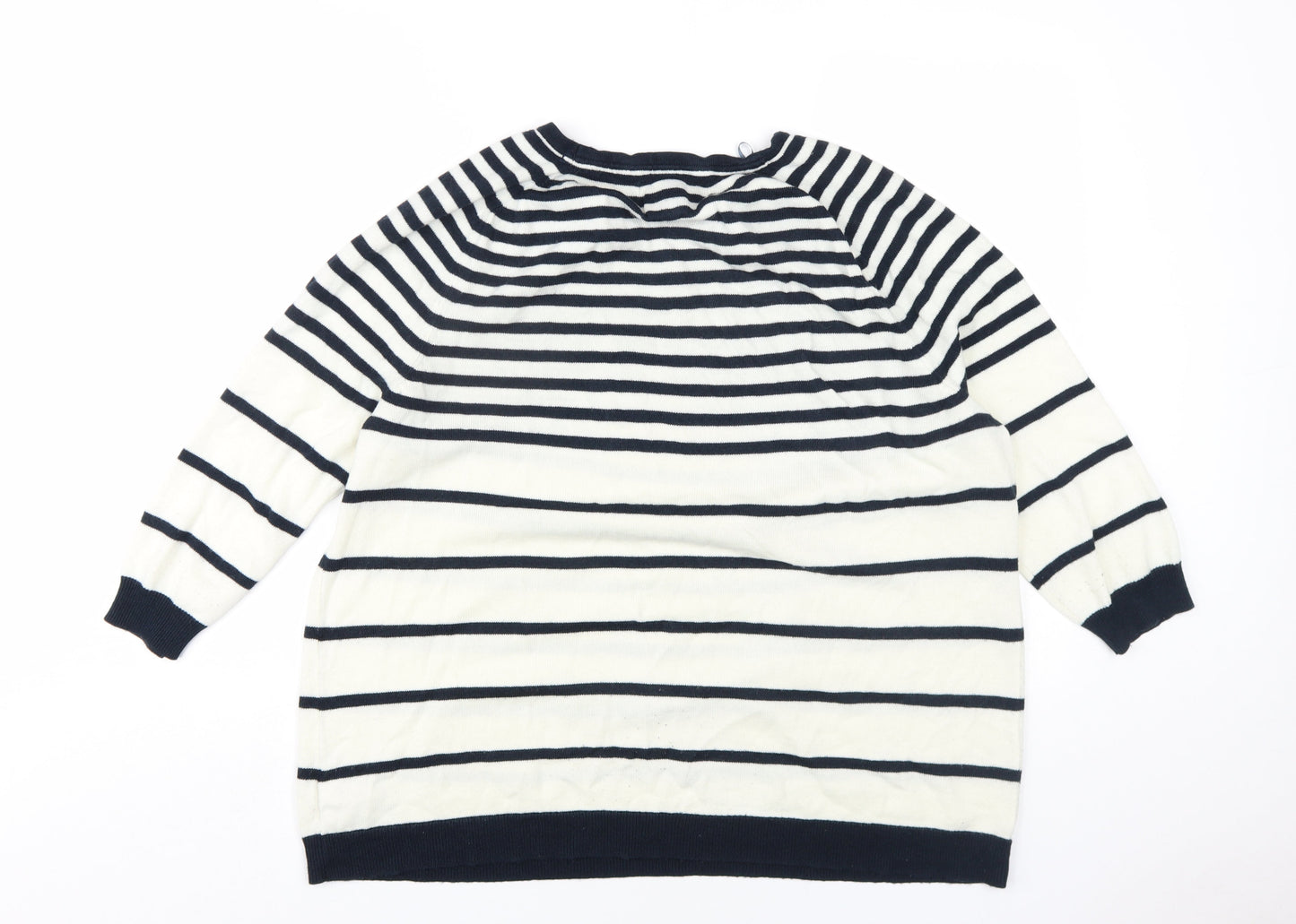 Maine Womens Ivory Round Neck Striped Acrylic Pullover Jumper Size 20