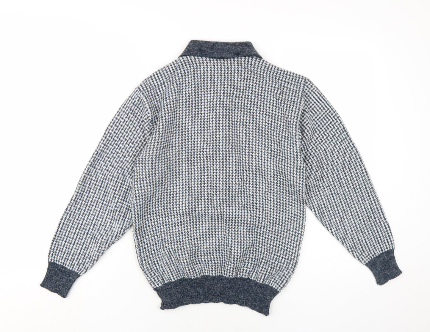 Glenn Russel Womens Blue Collared Geometric Acrylic Pullover Jumper Size S