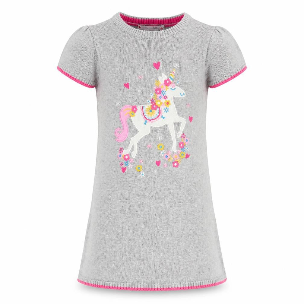 Nula Bug Girls Grey Cotton A-Line Size 5 Years Round Neck Pullover - Unicorn