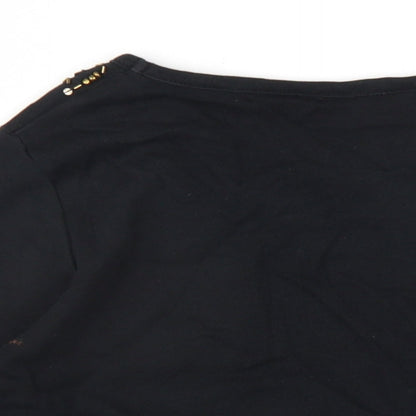 EWM Womens Black Cotton Basic T-Shirt Size 10 Scoop Neck - Beaded Neckline