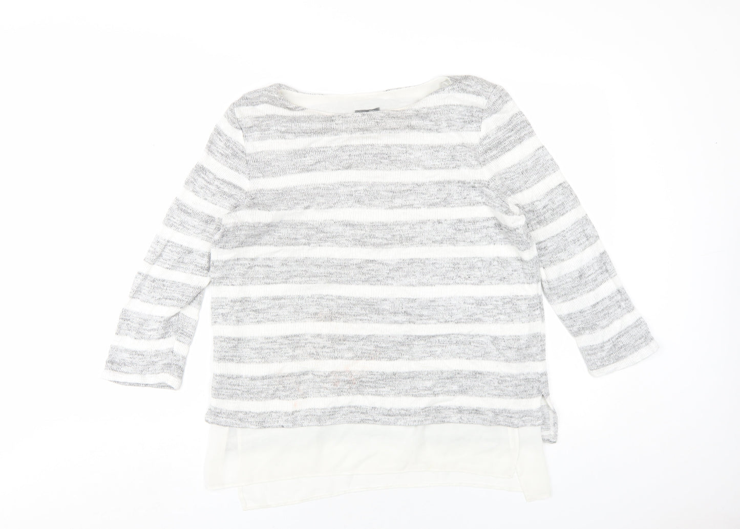 Phase Eight Womens Grey Striped Viscose Basic T-Shirt Size 12 Round Neck
